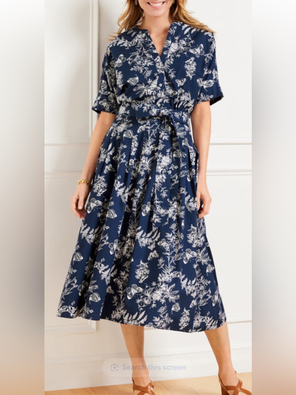 Talbots Petite 6P Navy White Floral Botanical Blouse Skirt 2 Piece Set 100% Cott